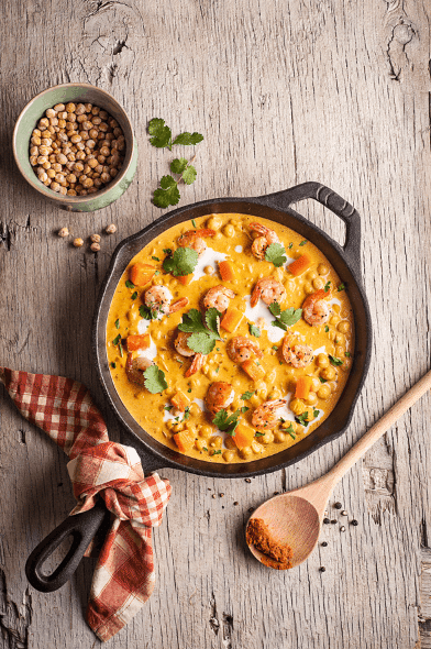Curry de garbanzos Iansa Agro con leche de coco y camarones