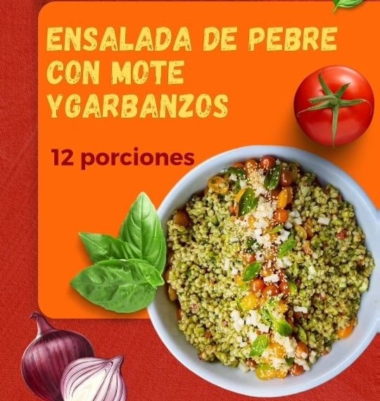 Ensalada de pebre con mote y garbanzos (12 porciones)